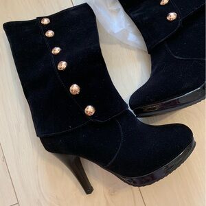 Velvet Boots with Spats and Buttons
